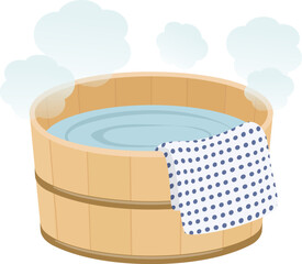 お湯の入った風呂桶とタオル_ベクターイラスト © あ こ
