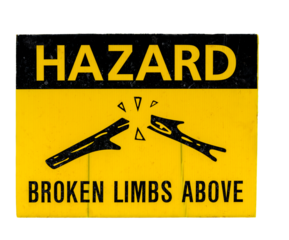 Yellow and black hazard sign warning of broken tree limbs above, isolated on a transparent background