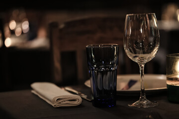 empty glass glasses group, dishes in the restaurant, table clean serving