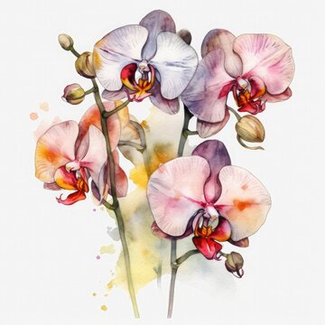 free orchid flowers water color, pastel ,white background , generat ai
