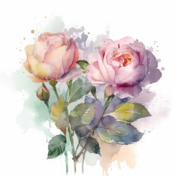 free roses water color, pastel ,white background , generat ai