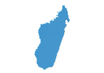 An abstract representation of Madagascar, vector Madagascar map made using a mosaic of blue dots with shadows. Illlustration suitable for digital editing and large size prints. 