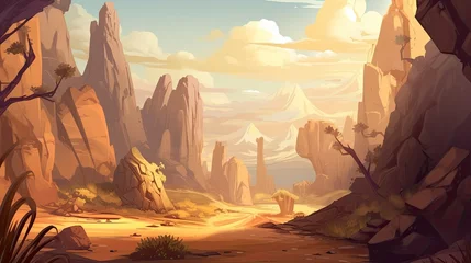 Foto op Plexiglas 2D video game battle background, hand painted style, plain of canyon,  8k, generat ai © MdImam