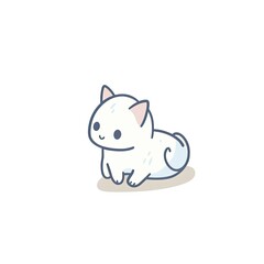 adorable tiny white cat, crouching, playful, happy, kawaii style illustration, flat icon, drawing, generat ai