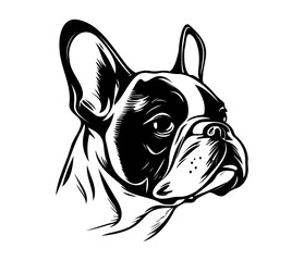 French Bulldog, Silhouettes Dog Face SVG, black and white French Bulldog vector