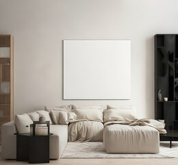 mock up poster frame in modern interior background  living room  Scandinavian style  3D render  3D illustration