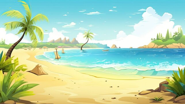 beach cartoon background wallpaper, generat ai