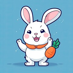 Obraz na płótnie Canvas Cute rabbit holding carrot with thumb up cartoon icon illustration animal nature isolated, generat ai