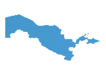 An abstract representation of Uzbekistan, vector Uzbekistan map made using a mosaic of blue dots with shadows. Illlustration suitable for digital editing and large size prints. 
