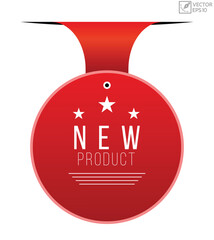 NEW product message on ribbon banner. Vector illustration.