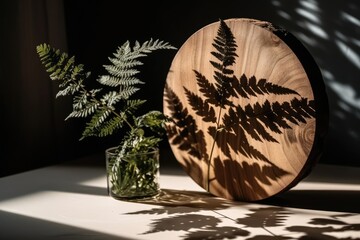 Wooden Slice With Some Plants In The Background. Generative AI