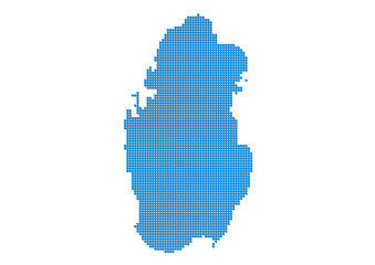 An abstract representation of Qatar, vector Qatar map made using a mosaic of blue dots with shadows. Illlustration suitable for digital editing and large size prints. 