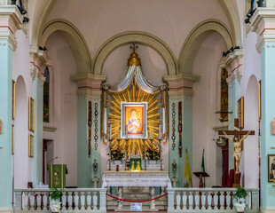 Interior of the Sanctuary of Pancole: high altar with the fresco 