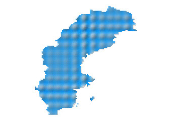 An abstract representation of Sweden, vector Sweden map made using a mosaic of blue dots with shadows. Illlustration suitable for digital editing and large size prints. 