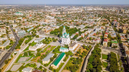 Russia, Astrakhan - September 12, 2017: Aerial view of the Astrakhan Kremlin, historical and...