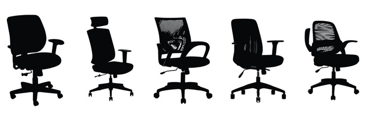 Five Office chairs silhouettes vector Design.