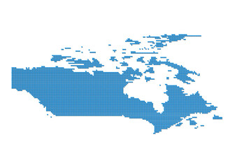An abstract representation of Canada, vector Canada map made using a mosaic of blue dots with shadows. Illlustration suitable for digital editing and large size prints. 