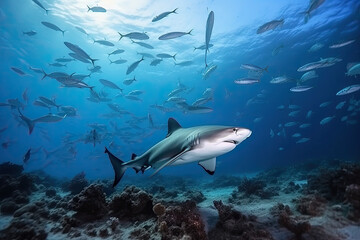 Obraz na płótnie Canvas Shark swimming in the ocean, generative AI