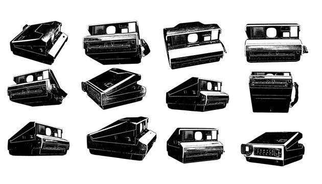 "Old-School Cool: Vintage Polaroid Camera Silhouette Set for Design Inspiration"
"Flashback to the Past: Old Retro Polaroid Camera Silhouette Set in Vector"  Retro Polaroid Camera Silhouette Set
