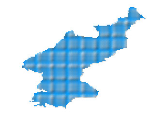 Obraz premium An abstract representation of North Korea, vector North Korea map made using a mosaic of blue dots with shadows. Illlustration suitable for digital editing and large size prints. 