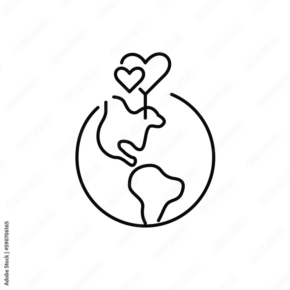 Wall mural two hearts intertwined. map pointer on earth. finding match on global level. pixel perfect, editable