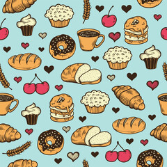 Hand drawn bread pattern seamless