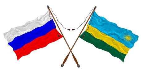 National flag of Rwanda  and Russia. Background for designers