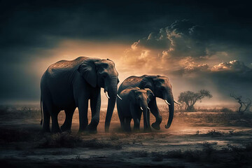 Obraz na płótnie Canvas Elephants Majestic Giants in the Alien World