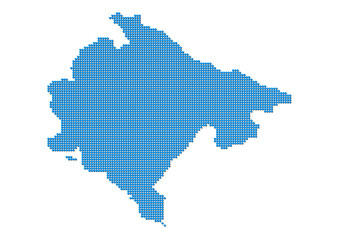 An abstract representation of Montenegro, vector Montenegro map made using a mosaic of blue dots with shadows. Illlustration suitable for digital editing and large size prints. 