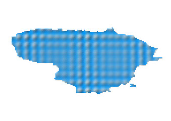 An abstract representation of Lithuania, vector Lithuania map made using a mosaic of blue dots with shadows. Illlustration suitable for digital editing and large size prints. 