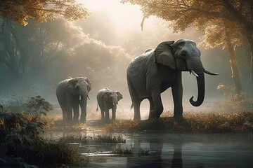 Fototapeta na wymiar Elephants Majestic Giants in the Alien World