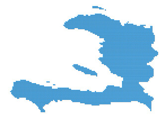 Obraz premium An abstract representation of Haiti, vector Haiti map made using a mosaic of blue dots with shadows. Illlustration suitable for digital editing and large size prints. 