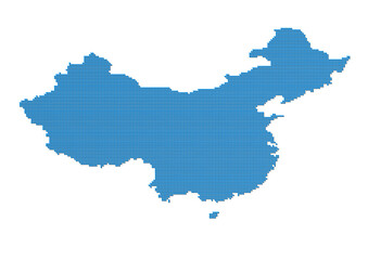 Vector map of China made of blue dots with shadows.