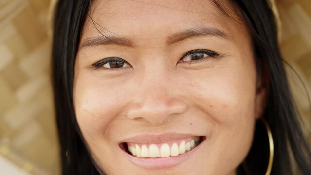Joyful portrait of young southeast asian woman, cheerful facial expression, asia