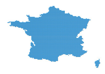 Fototapeta na wymiar An abstract representation of France, vector France map made using a mosaic of blue dots with shadows. Illlustration suitable for digital editing and large size prints. 