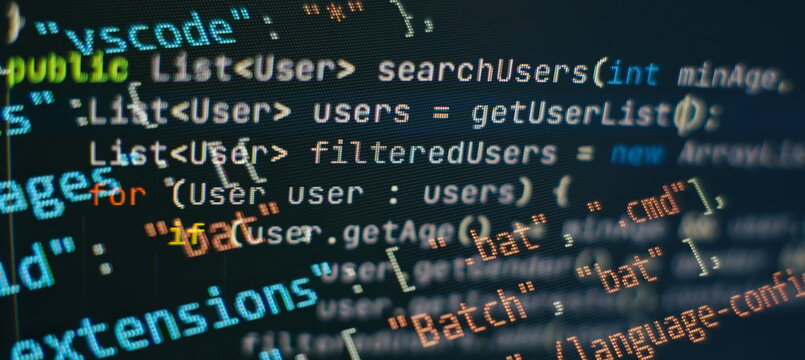 Computer script. Programming code abstract screen of software developer.