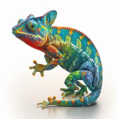 a multicolored chamaeleo calyptratus on a white background, Generative AI