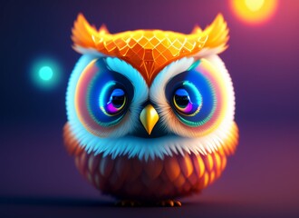 A realistic cute adorable baby owl made of crystal ball with low poly eye's surrounded by glowing aura concept art with vivid beautiful colors  generative ai