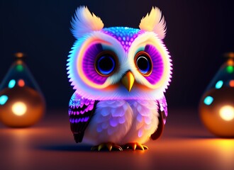 Naklejka premium A realistic cute adorable baby owl made of crystal ball with low poly eye's surrounded by glowing aura concept art with vivid beautiful colors generative ai