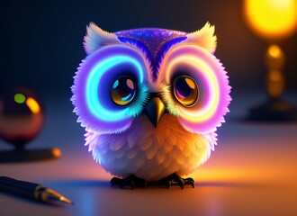 Obraz premium A realistic cute adorable baby owl made of crystal ball with low poly eye's surrounded by glowing aura concept art with vivid beautiful colors generative ai