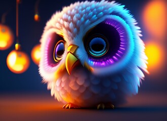 A realistic cute adorable baby owl made of crystal ball with low poly eye's surrounded by glowing aura concept art with vivid beautiful colors  generative ai