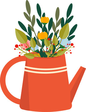 Fototapeta Watering can with spring flowers inside