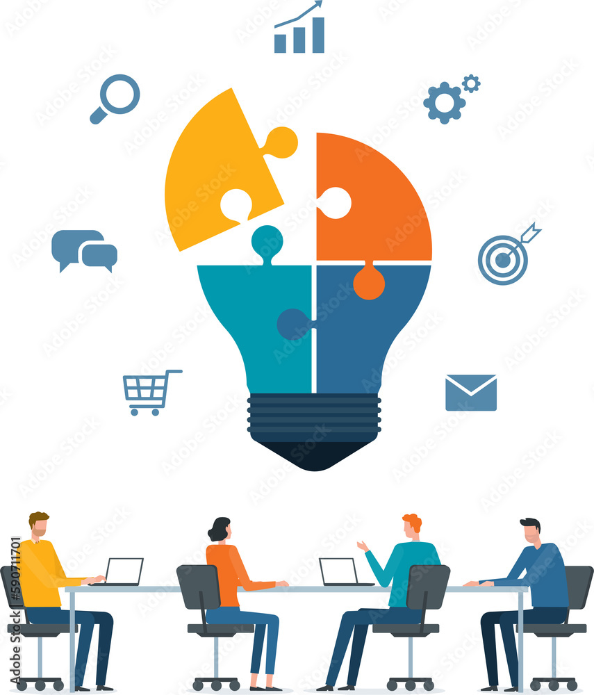 Poster flat vector group business team meeting working for brainstorming concept