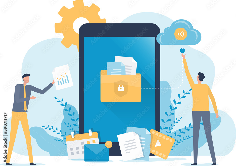 Leinwandbilder Business technology mobile cloud computing service and technology file upload backup on cloud server storage concept with team administrator and developer working