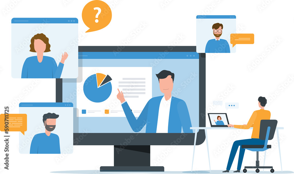 Poster flat vector People meeting working online with video conference connect concept and technology remote working from anywhere concept	
