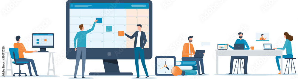 Canvas Prints group business team meeting and working collaboration in office workplace concept. flat vector illus