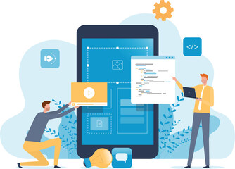Business mobile application developer and designer team working process concept.