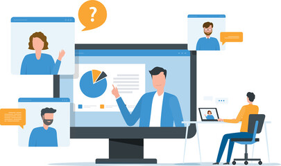 flat vector People meeting working online with video conference connect concept and technology remote working from anywhere concept	
