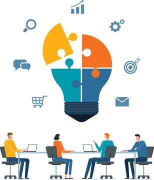flat vector group business team meeting working for brainstorming concept