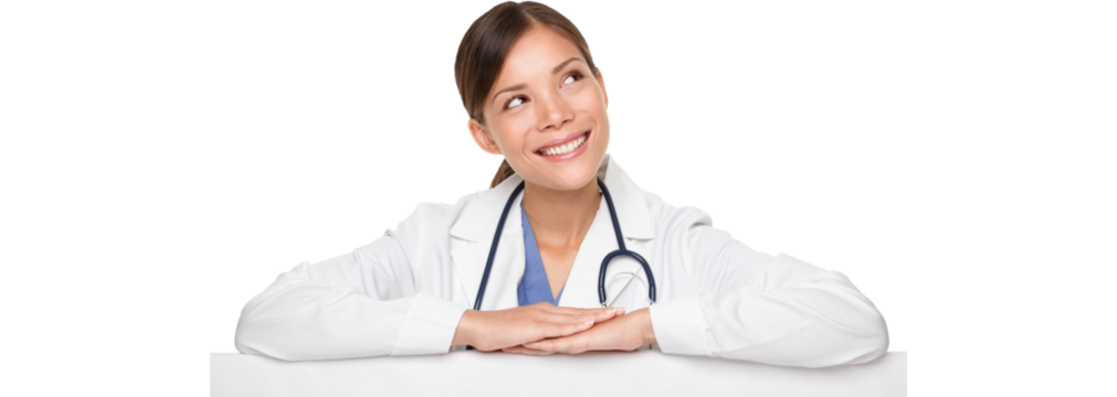 Beautiful young female doctor smiling while looking away isolated over transparent white PNG background - Powered by Adobe